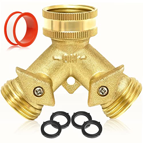 Garden Hose Splitter 2 Way - Heavy Duty Solid Brass Hose Y Splitter，Hose Faucet Splitter,3/4