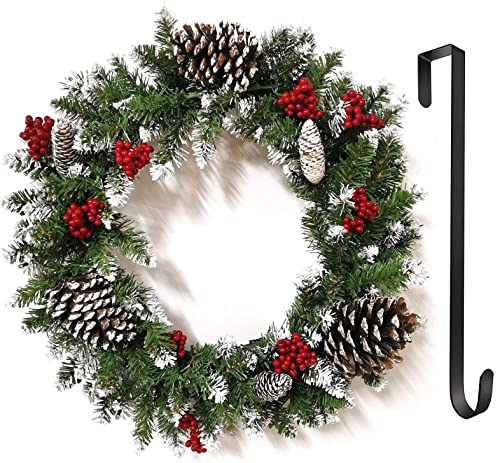 Christmas Wreath with Hanger, 18inch/45cm Artificial Christmas Garland for Front Door with 50 LED Lights, Pre-Lit Xmas Wreath for Winter Decorations Door Wall Hanging Ornaments
