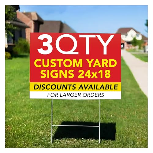 3QTY Custom Yard Signs With Stakes, Custom Yard Signs Double Sided, Personalized Printed Yard Signs, Full Color Lawn Signs, Design Your Own Outdoor Yard Signs, Size 18x24