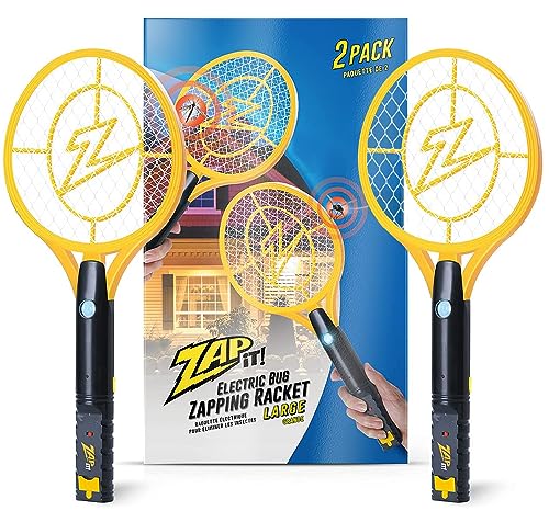 ZAP iT! 4,000 Volt Electric Handheld Bug Zapper Swatter - USB Rechargeable Indoor Safe Mosquito & Fly Killer - 2 Pack (Large, Yellow)