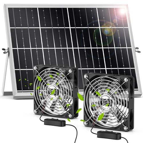 SmterCon Solar Powered Fan, Solar Fan Kit with 22W Solar Panel and Dual Fans, IPX7 Waterproof for Outside Use, Chicken Coops, Greenhouses, Sheds, Pet Houses, Home Use