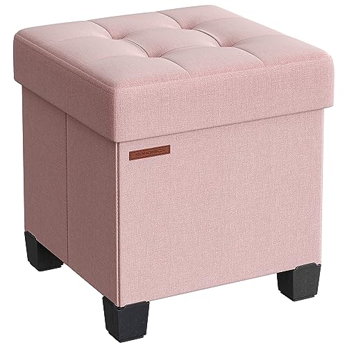 SONGMICS Storage Ottoman, Folding Storage Bench, Ottoman with Storage, Storage Ottoman Bench, for Living Room, Bedroom, 15 x 15 x 15.7 Inches, Jelly Pink ULSF014P01