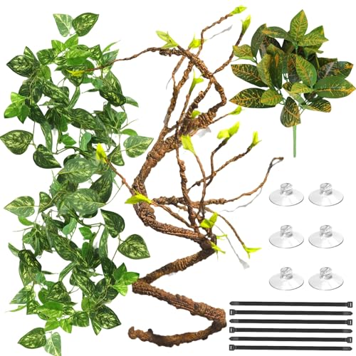 Reptiking Reptile Terrarium Decor Plants, Hanging Vines, Fake Plants for Reptile Enclosure, Ideal for Snake Chameleon Bearded Dragon Lizard Gecko Tank Accessories