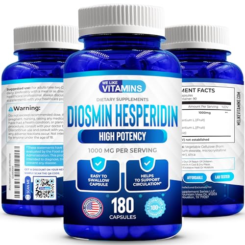 We Like Vitamins Diosmin Hesperidin 1000mg – 180 Capsules – 90 Day Supply - Diosmin and Hesperidin Supplement – Helps to Support Healthy Circulation, Veins, Capillaries, and Lymphatic Drainage