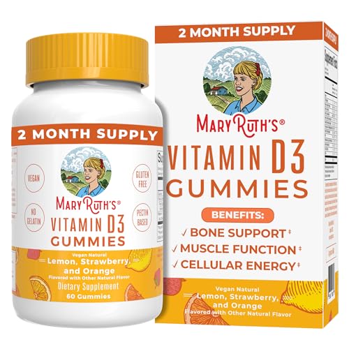 MaryRuth Organics Vitamin D3 Gummies, 2 Month Supply, Vitamin D3 1000 IU Gummies for Adults & Kids Ages 2+, for Immune Support, Bones Health Support, Energy Levels, Vegan, Gluten Free, 60 Count