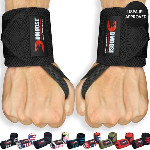 DMoose Fitness Wrist Wraps (IPL Approved) Avoid Injury & Maximize Grip with Thumb Loop, 18