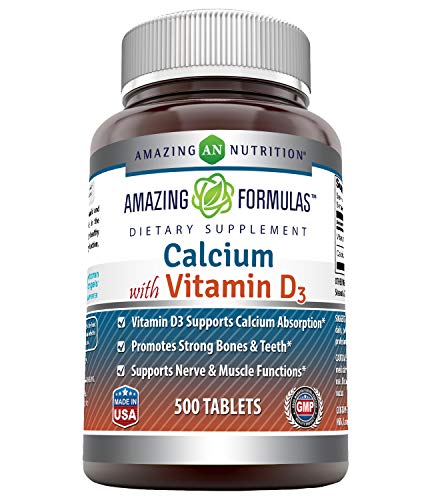 Amazing Formulas Calcium with Vitamin D3 500 Tablets Supplement | Non-GMO | Gluten Free | Made in USA