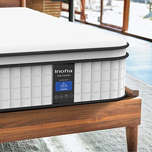 Inofia Full Size Mattress, 10 Inch Full Bed Mattress, Pocket Innerspring Mattress with Cool Memory Foam, Breathable & Soft 75 x 54 x 10 Inch Hybrid Mattress for Side Sleepers, Medium Plush