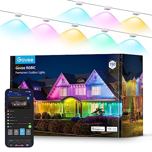 Govee Permanent Outdoor Lights, Smart RGBIC Outdoor Lights with 75 Scene Modes, 150ft with 108 LED Eaves Lights IP67 Waterproof for Valentines Day Decorations, Work with Alexa, Google Assistant
