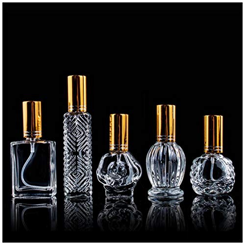 H&D HYALINE & DORA Vintage Glass Perfume Bottles Empty Refillable Sprayer Bottle Fine Mist Spray Bottles Set of 5