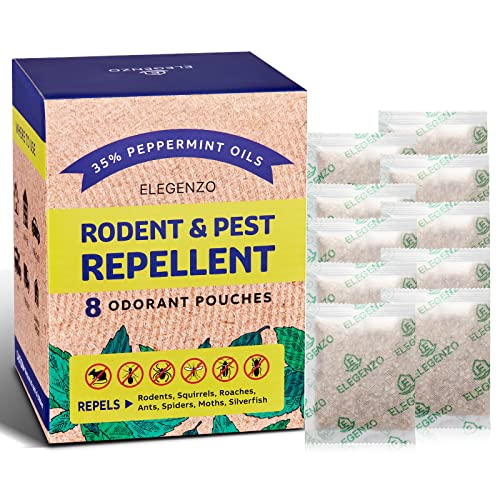ELEGENZO Mouse Repellent Pouches with Peppermint Oil - Repels Mice, Rats, Squirrels, Roaches, Ants, Spiders, Moths - 8 Odorant Pouches
