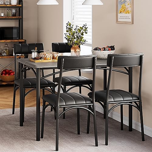 Fancihabor Dining Table Set for 4, Kitchen Table and Chairs, Rectangular Dining Room Table Set with 4 Upholstered Chairs, 5 Piece Kitchen Table Set for Small Space, Apartment, Retro Gray