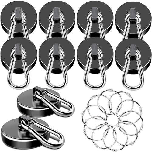 MIKEDE Strong Magnetic Hooks, 150LB Neodymium Black Magnets Heavy Duty with Swivel Carabiner Hook, Magnets with Hooks for Locker, Kitchen, Cruise Cabin, Office - 10 Pack