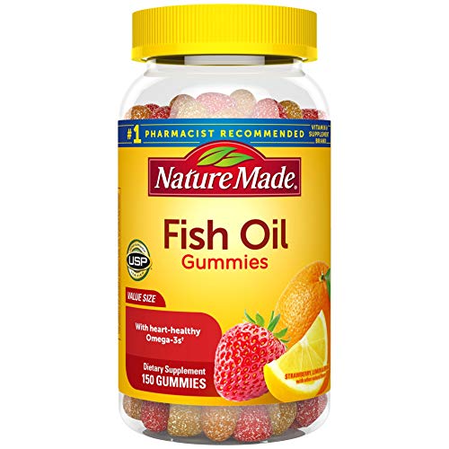 Nature Made Fish Oil Gummies, 150 Softgels Value Size, with Heart-Healthy Omega 3s 57 mg, in Delicious Strawberry, Lemon, & Orange