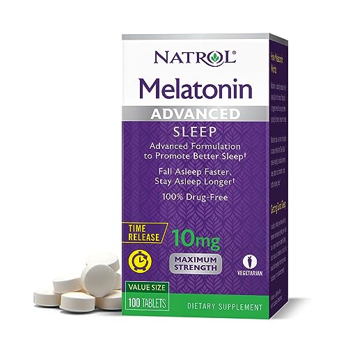 Natrol Advanced Sleep Melatonin 10mg, Dietary Supplement for Restful Sleep, Time Release Melatonin Tablets, 100 Time-Release Tablets, 100 Day Supply