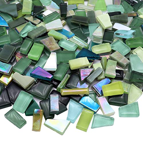 LITMIND Green Mixed Irregular Glass Mosaic Tiles for Art Crafts, 9oz Value Pack Mosaic Making Supplies, Mosaic Kits for Adults