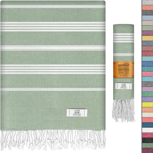 EPHESUS TOWELS Turkish Beach Towel - Turkish Cotton - 39x71 inch Oversized - Turkish Towel for Beach, Bath, Pool, Gym, Yoga - Prewashed, Lightweight, Quick Dry (Apple Green, New Sultan Pack 1)