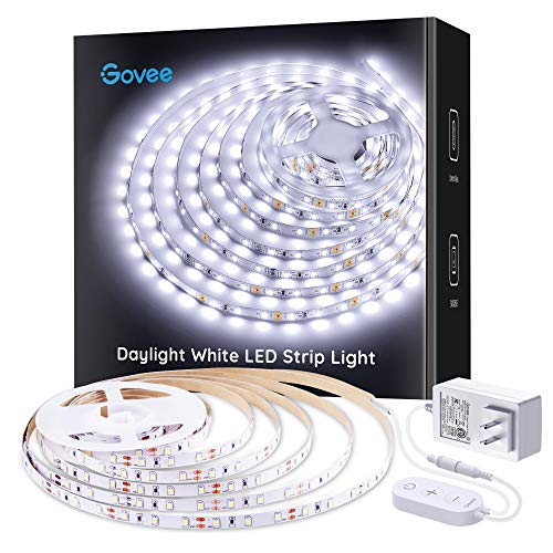 Govee White LED Strip Lights, Upgraded 16.4ft Dimmable LED Light Strip 6500K Bright Daylight White, Strong Adhesive, 300 LEDs Flexible Tape Lights for Vantiy Mirror, Kitchen Cabinet, Valentine