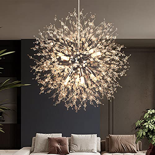 8-Light Chrome Dandelion Crystal Chandelier with G9 Sockets - For Bedroom, Foyer, Hallway, Entryway, Kitchen