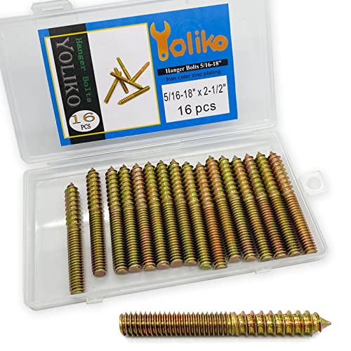 Yoliko 16 Pack 5/16-18 x 2-1/2 Inch Hanger Bolts 5/16-18