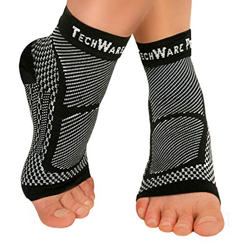 TechWare Pro Ankle Brace Compression Sleeve - Relieves Achilles Tendonitis, Joint Pain. Plantar Fasciitis Sock with Foot Arch Support Reduces Swelling & Heel Spur Pain. Injury Recovery for Sports