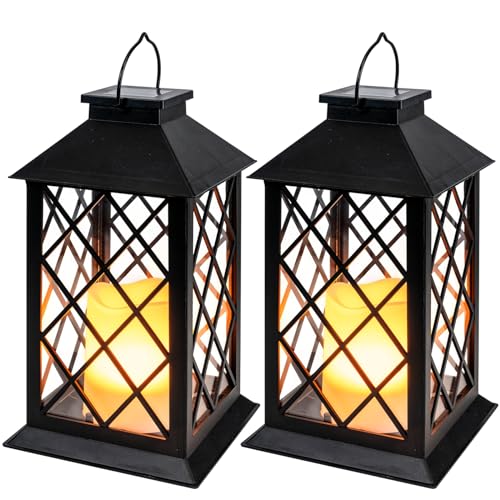 Homemory Solar Lanterns Outdoor Waterproof Hanging with Flickering Flameless Candles, 2 Pack 13