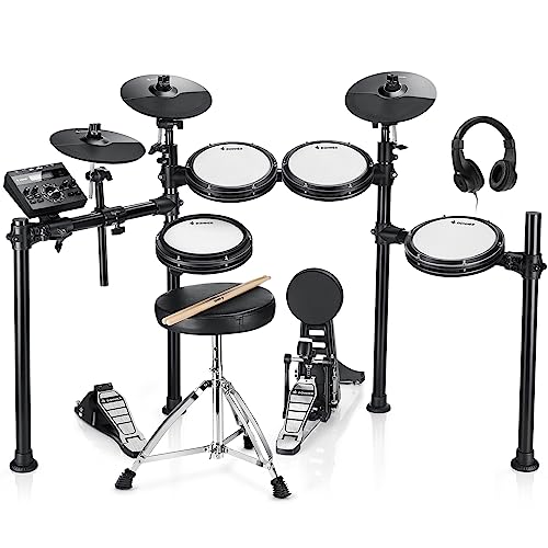 Donner DED-200 Electric Drum Sets with Quiet Mesh Drum Pads, 2 Cymbals w/Choke, 31 Kits and 450+ Sounds, Throne, Headphones, Sticks, USB MIDI, Melodics Lessons (5 Pads, 3 Cymbals)