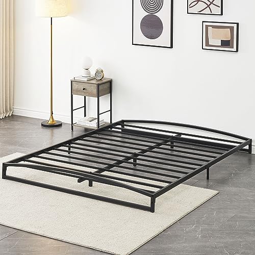 IDEALHOUSE Low Profile Queen Bed Frame, 6 Inch Heavy Duty Metal Queen Size Platform Bed Frame, Mattress Foundation with Steel Slat Support, No Box Spring Needed, Easy Assembly, Black