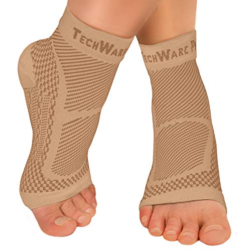 TechWare Pro Ankle Brace Compression Sleeve - Relieves Achilles Tendonitis, Joint Pain. Plantar Fasciitis Sock with Foot Arch Support Reduces Swelling & Heel Spur Pain. Injury Recovery for Sports