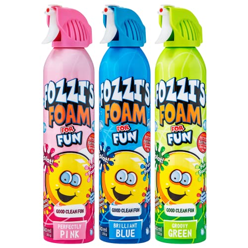 Fozzis Bath Soap Foam Aerosol for Kids Perfectly Pink, Brilliant Blue, Groovy Green,