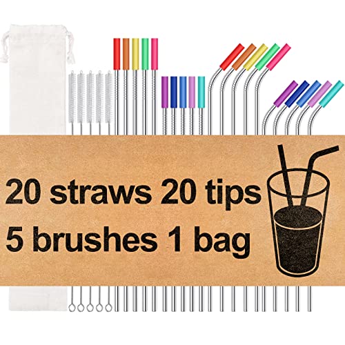 20 Pack Reusable Stainless Steel Metal Straws,10.5