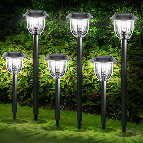 WIHTU 6 Pack Solar Lights for Outside Garden Pathway Lights Outdoor Waterproof Bright Lights for Yard Decor Solar Powered Landscape Lighting for Walkways Driveway Sidewalk Patio Lawn (Cool White)