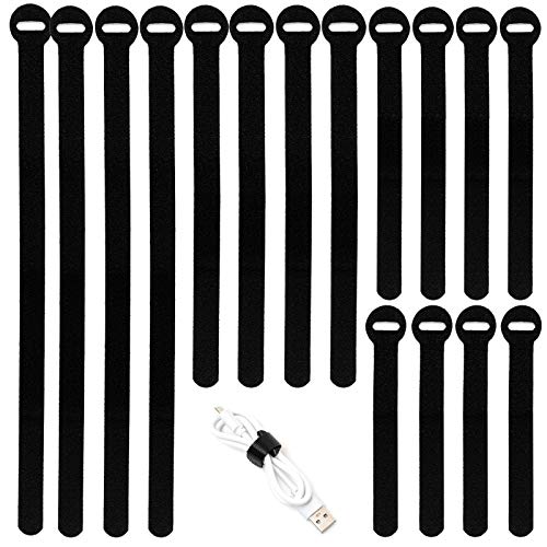 100PCS Reusable Cable Ties - 4+6+8+10inch Multi-Purpose Cable management Hook & Loop Cable Straps Wire Ties,Adjustable Fastening Cord & Cable Organizer for Home,Office and Data Centers,Black