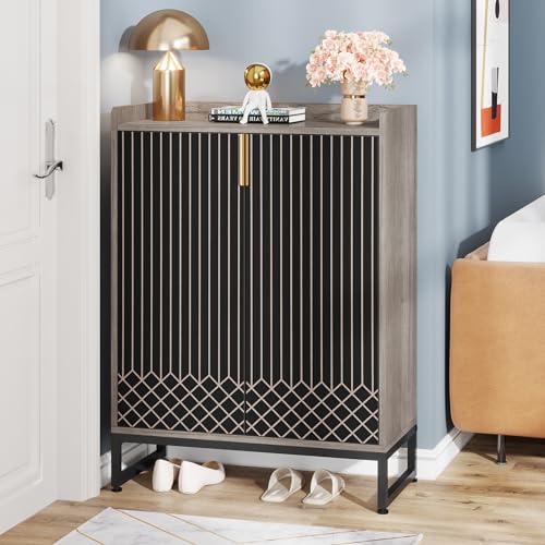 Tribesigns Shoe Cabinet with Doors, Grey 5 Tiers Shoe Storage Cabinet for Entryway, 25 Pairs Wooden Shoe Rack Cabinet, Modern Shoe Organizer Storage for Living Room, Bedroom, Hallway, Closet