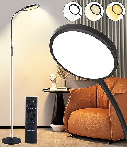 Tenmiro Floor Lamp, Led Floor Lamps for Living Room, Bright Modern Reading Floor Lamp with Stepless Adjust Color Temperatures & Brightness, Standing Lamp with Remote & Touch Control (Black)