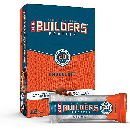 CLIF Builders - Chocolate Flavor - Protein Bars - Gluten-Free - Non-GMO - Low Glycemic - 20g Protein - 2.4 oz. (12 Count)