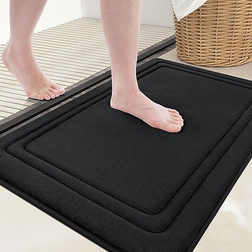 Grandaily Memory Foam Bath Mat Rug 24x16, Ultra Soft, Non-Slip and Absorbent Bathroom Rugs, Machine Wash Dry, Comfortable Bath Rug Carpet for Bathroom Floor, Tub and Shower, Black