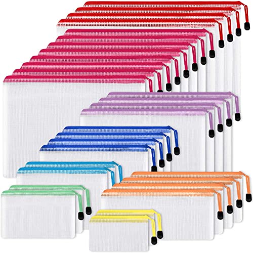 EOOUT 30pcs Mesh Zipper Pouch, Waterproof Zipper Bags, 8 Sizes, 8 Colors, Multipurpose for Travel, School Supplies, Office Appliances and Home Organization