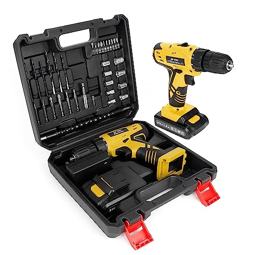 Portable Power Drill Set with 37PCS Drill Bit,21V Cordless Drill Kit with Battery and Charger,Jar-owl Home Tool Kit with Electric Drill,Power Tool Combo Kit for Men Women Office Repair Maintain-Yellow