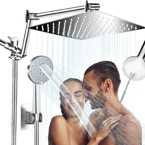 Jafeton 12 Inch Rainfall Shower Head with Handheld Combo, THE FIRST WATERFALL handheld mode Rain Shower Head, Fullbody Showerhead with 15 Inch Adjustable Extension Arm, 6 Setting Spray Modes