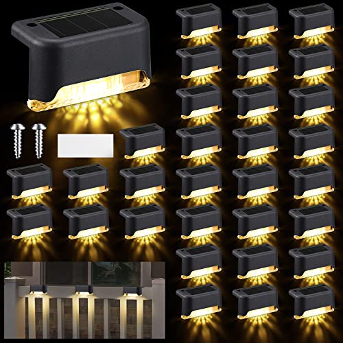 32 Pcs Solar Deck Lights Outdoor, Solar Step Lights Waterproof LED Solar Lights Outdoor Fence Lights for Stairs, Step, Railing, Patio, Driveway, Garden, Pathway and Yard, Warm White
