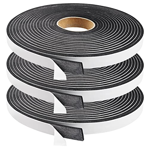 Seal Foam Tape,1/2 Inch W x 1/8 Inch T Weather Stripping for Door and Window,High Density Single Sided Closed Cell Door Insulation Weather Strip, 3 Rolls Total 50FT Black