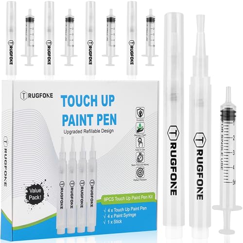 TRUGFONE Touch Up Paint Pen 4 Pack Pens Fillable Paint Touch Up Brush Pen for Walls Refillable Paint Touch Up Pen for Wall Repair Funiture Cabinet Wood Floor Window 6ML (4 Count (9 Pcs Kit))