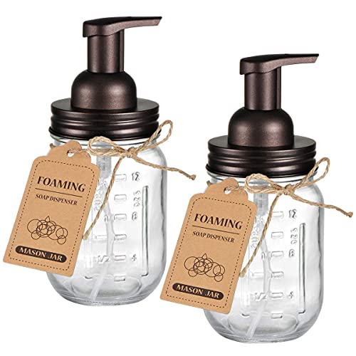 Mason Jar Foaming Soap Dispenser - Rustproof Stainless Steel Lid/BPA Free Foam Pump,with Chalkboard Labels - Rustic Farmhouse Decor Hand Soap Dispenser Bathroom Accessories – Bronze (2 Pack)