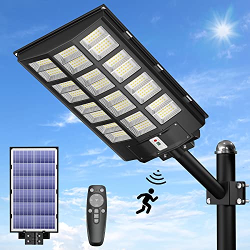 JAYNLT 2800W Solar Street Lights Outdoor, 298000LM 6500K Solar Parking Lot Lights Dusk to Dawn, IP67 Waterproof Solar Security Flood Lights with Motion Sensor for Yard, Garden, Parking Lot