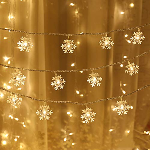 WesGen Christmas Lights，Snowflake String Lights Battery Operated Waterproof 20ft, 40 LED Fairy Lights for Xmas Garden Patio Bedroom Party Decor Christmas Decorations,Warm White