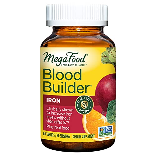 MegaFood Blood Builder - Iron Supplement Clinically Shown to Increase Iron Levels without Side Effects - Iron Supplement for Women with Vitamin C, Vitamin B12 and Folic Acid - Vegan - 60 Tabs