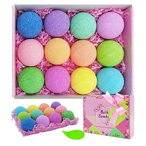 BOENFU Bath Bombs Gift Set 12 Pack Handmade Bath Bombs Organic Natural Essential Oils, Moisturize Skin, Luxury Spa Bomb Gifts for Girls, Wife, Mom, Birthday, Christmas, Valentine