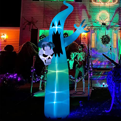 HBlife 12 FT Halloween Inflatables Ghost Hold Skull with Color Changing RGB LED Lights, Giant Scary Halloween Decorations Outdoor Inflatables for Yard,Garden,Party