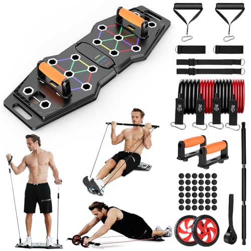 Foldable Push Up Board, 25-In-1 Multifunction Home Workout Equipment for Upper Body Strength Training, Portable Push Up Board with Color-Coded Variations and Accessories for Chest, Triceps, Back, Arms
